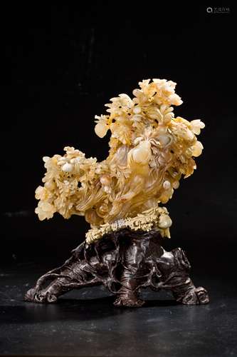 CHINESE SOAPSTONE CARVED FLOWER BOULDER