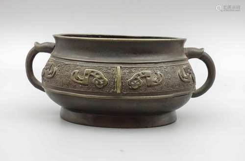 CHINESE BRONZE TWIN EAR CENSER