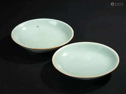 PAIR OF CHINESE CELADON GLAZED PLATES