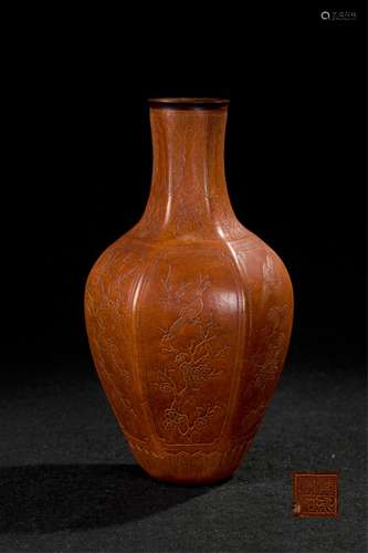 CHINESE MOLDED GOURD FLOWER AND BIRD VASE