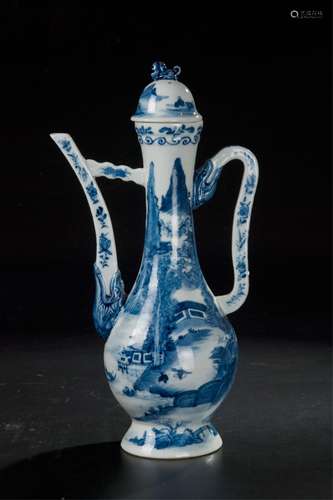 CHINESE QING DYNASTY BLUE WHITE WINE EWER