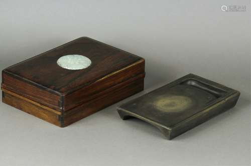 CHINESE INK STONE WITH HARDWOOD BOX