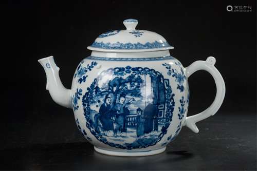 CHINESE QING DYNASTY BLUE WHITE TEA POT