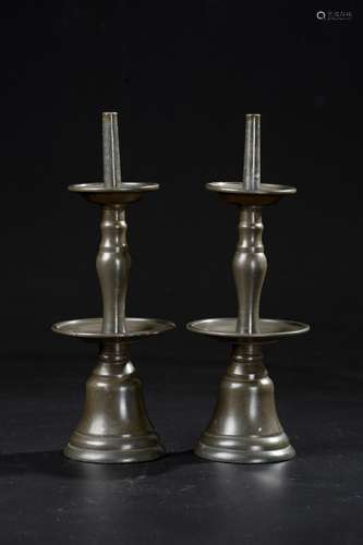 CHINESE REPUBLIC PERIOD TIN CANDLE STICK, PAIR