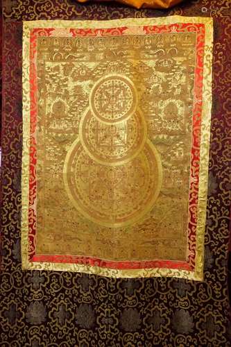 CHINESE TIBETAN GOLD PAINTED THANGKA OF BUDDHIST D