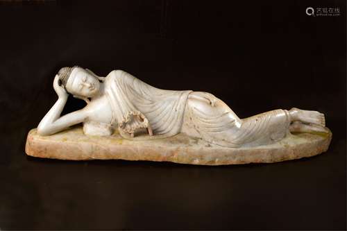 CHINESE WHITE MARBLE FIGURE OF LYING BUDDHA