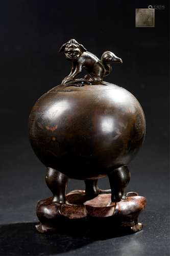 CHINESE BRONZE INLAID SILVER WIRING CENSER