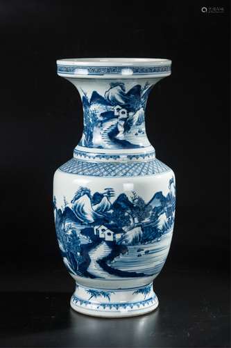 CHINESE BLUE WHITE PORCELAIN VASE, SCENERY MOTIF