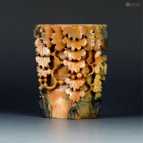 CHINESE SOAPSTONE CARVED BRUSH POT