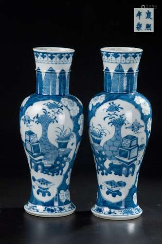 CHINESE BLUE WHITE FLOWER VASE, PAIR