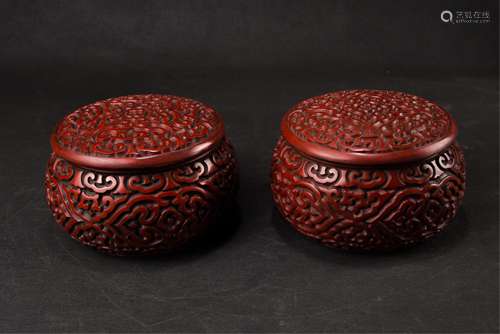 PAIR OF CHINESE CINNABAR LACQUER COVER BOX