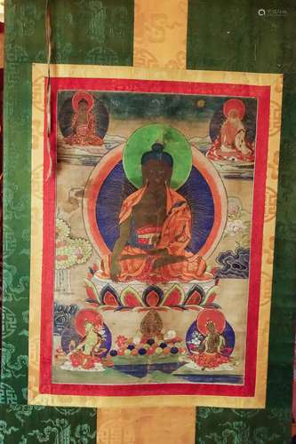 CHINESE TIBETAN THANGKA OF SHAKYAMUNI