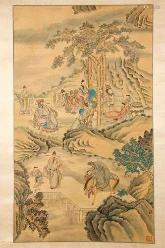 CHINESE COLOR AND INK PAINTING OF SCHOLARS