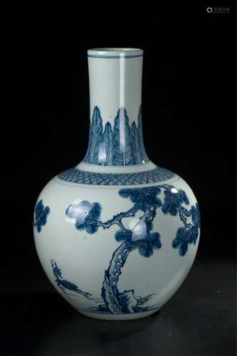 CHINESE QING DYNASTY BLUE WHITE GLOBULAR VASE