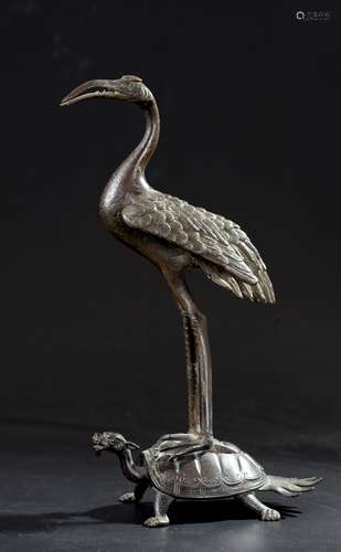 CHINESE QING DYNASTY BRONZE CRANE FIGURE