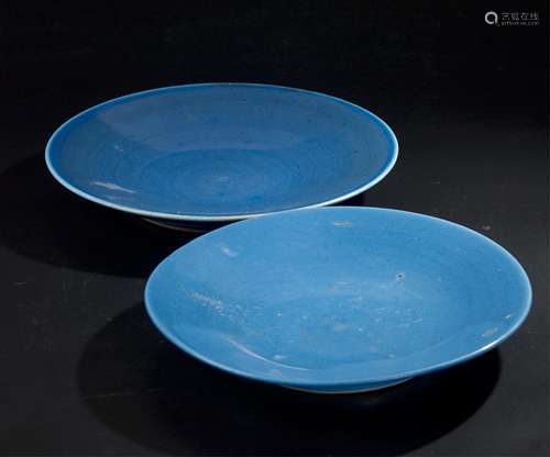 CHINESE SACRIFICIAL BLUE GLAZED PLATE, PAIR