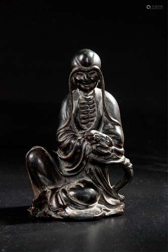 CHINESE HARDWOOD FIGURE OF LOHAN