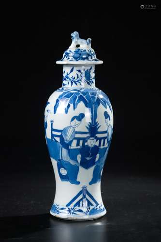 CHINESE BLUE WHITE FIGURAL GINGER JAR