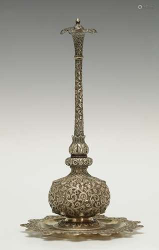 Indian Silver Rosewater Sprinkler & Plate