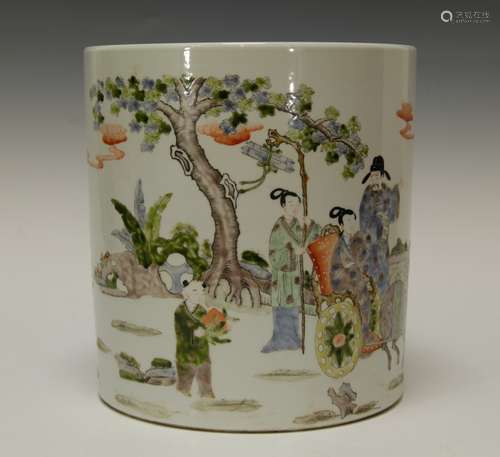 Chinese Famille Rose Large Porcelain Brush Pot