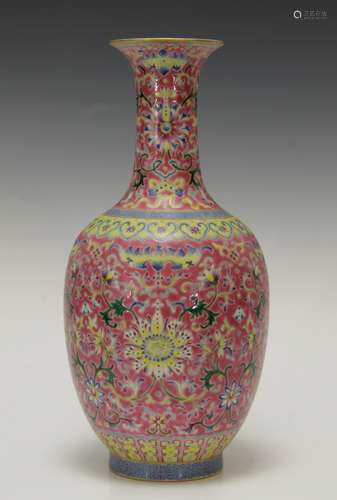 Chinese Famille Rose Porcelain Vase, Marked