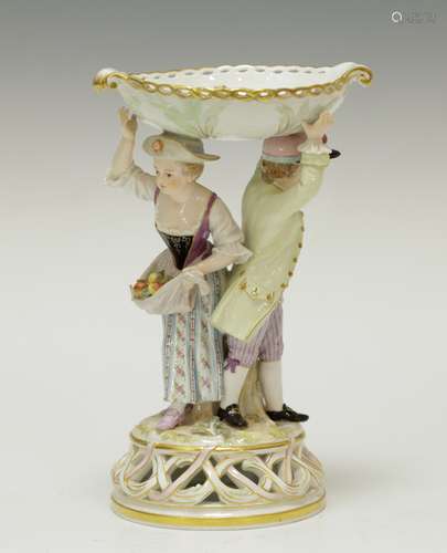 Double Figure Meissen Basket