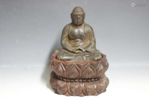 Chinese Bronze Seating Buddha with Wood Base