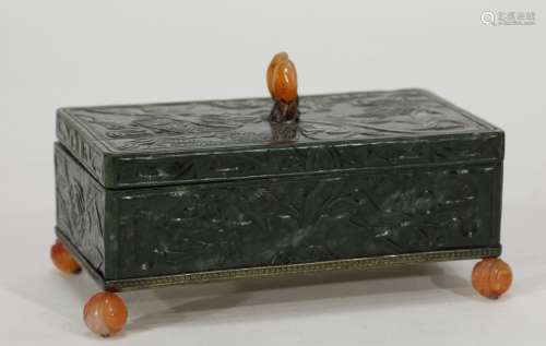 Chinese Spinach Jade Carved Box