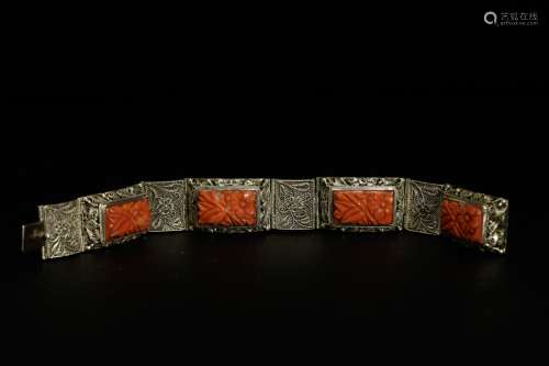 Filigree Silver & Coral Bracelet