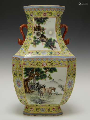 Chinese Famille Rose Square Porcelain Vase