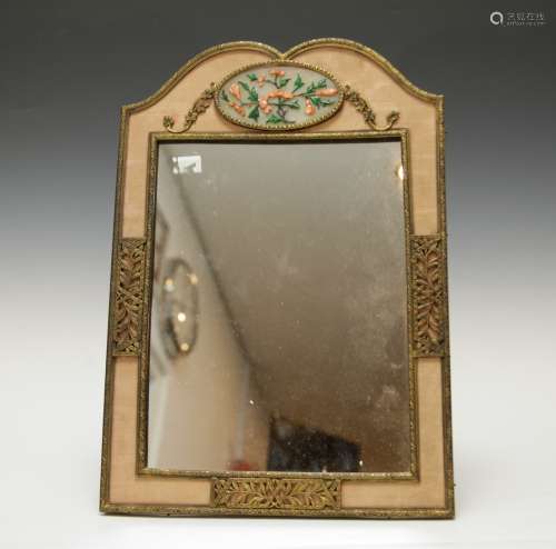 A Old Gilt Bronze Inlaid Mirror w/ Coral &Gemstone