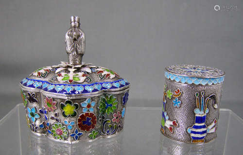 2 Pieces of Chinese Silver Cloisonne Box