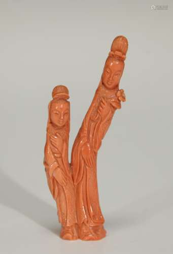 Chinese Coral Carving of Two Ladies