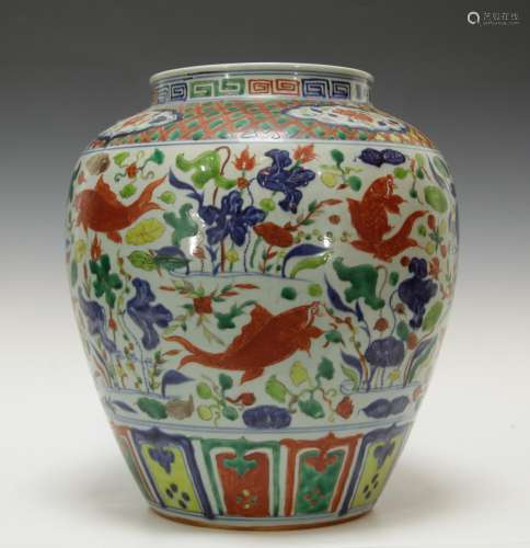 Chinese Large Famille Verte Porcelain Jar, Marked