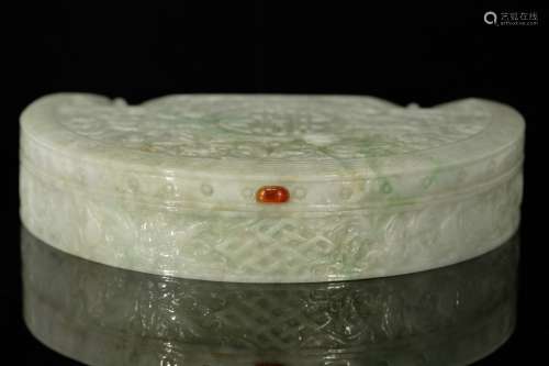 Chinese Jadeite Carved Jewelry Box w/ Inside Carve