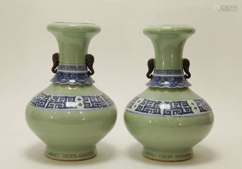 Pair of Chinese Porcelain Vase w/ Elephant Ears