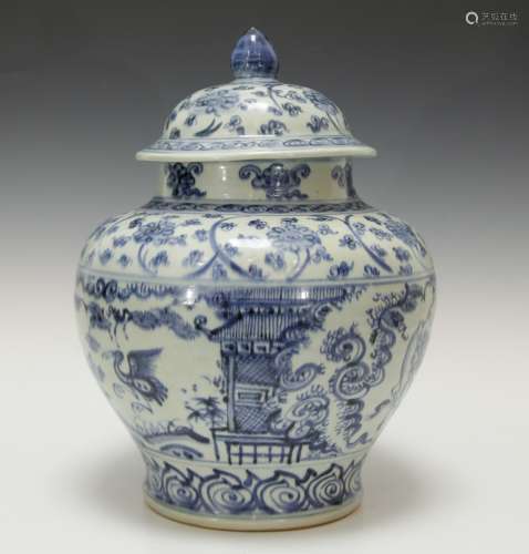Chinese Blue/White Porcelain Cover Jar