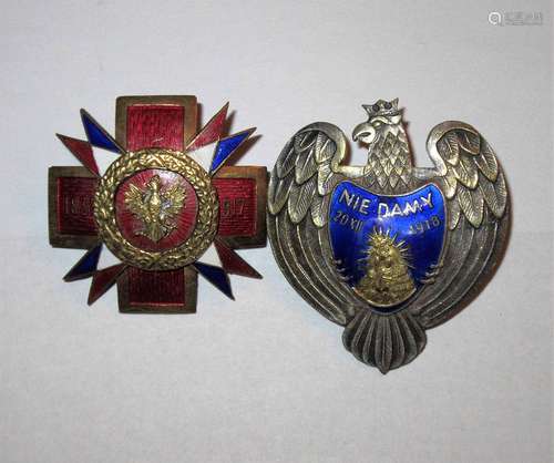 Antique Polish 3 Enamel Badges Medals 1918