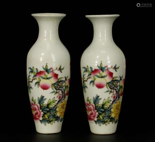 Pair of Chinese Famille Rose Porcelain Vases