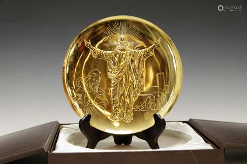 European Pewter Plate of Jesus Minted in 24K Gold