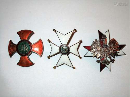 Antique Polish 3 Enamel Badges Medals 1915