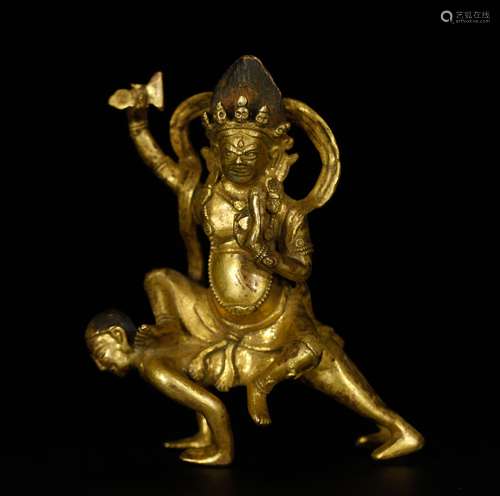 Chinese Gilt Bronze Buddha Riding on a Man