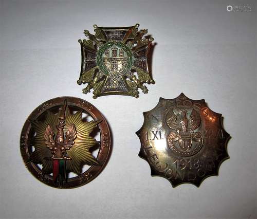 Antique Polish 3 Enamel Badges Medals 1918