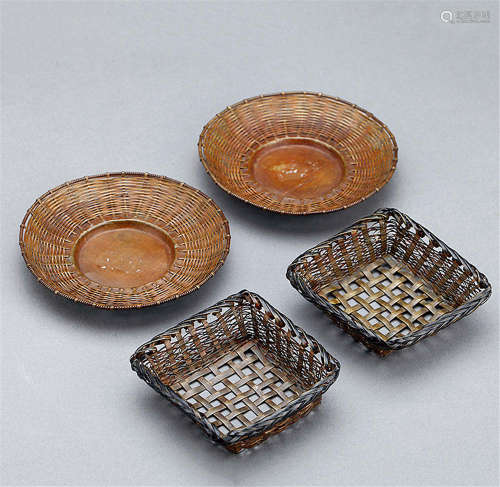 昭和时期 铜织茶托 （一组四件）