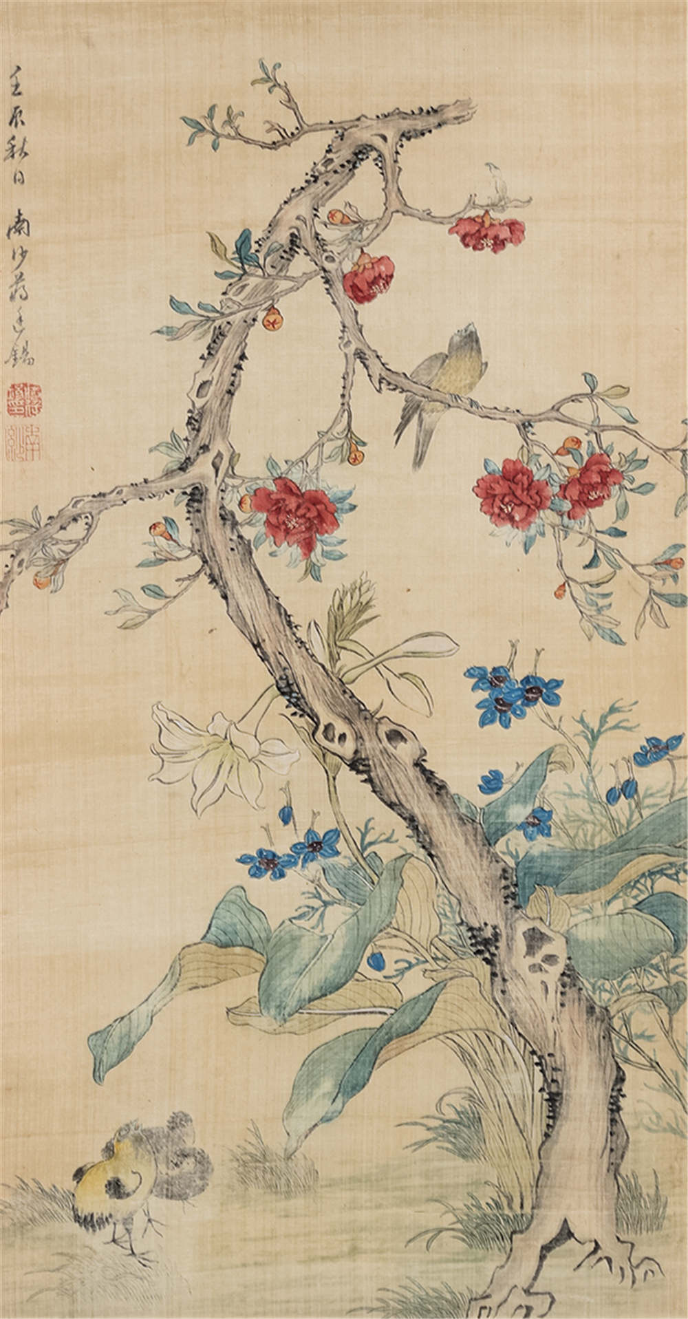 中国民国時代画家希白掛軸(絹本) 墨彩「常熟山水」肉筆美術品日本規格