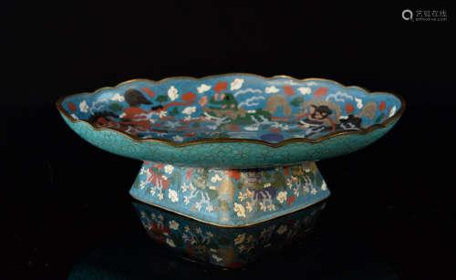 Chinese Cloisonné Tazza of Foolion Scene