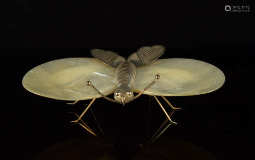 Chinese Mother of Pearl Butterfly Tray with Silver