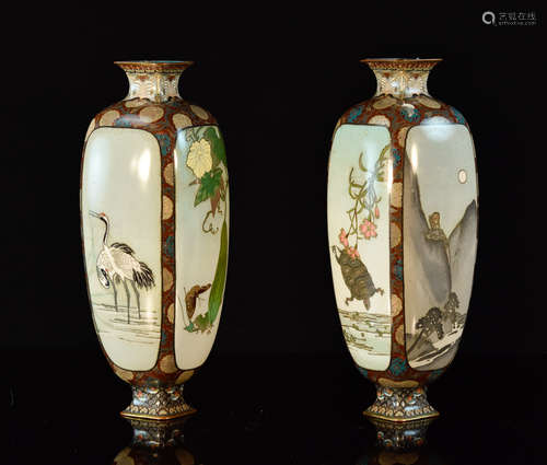 Pair Japanese Wire Wireless Cloisonné Vase - Sosuke Style