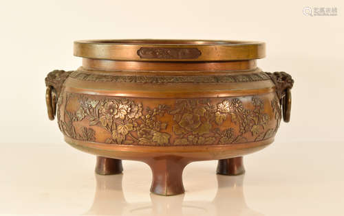 Japanese Bronze Censer with Floral Motif