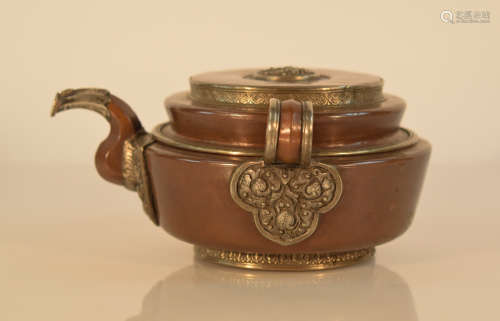 Tibet Copper Teapot with Silver Highlight